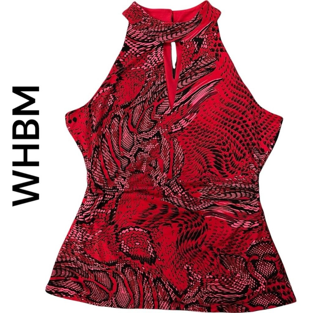 NWOT WHBM Red Snakeskin Print Halter Top, Size Small